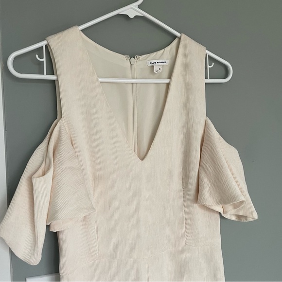 Club Monaco Ivory Lenera Cold Shoulder 70s Inspired Wide Leg Jumpsuit - Picture 5 of 16